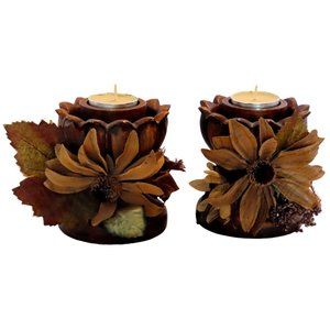 Vintage-style candlestick holders with handmade flower decor (Set of 2)